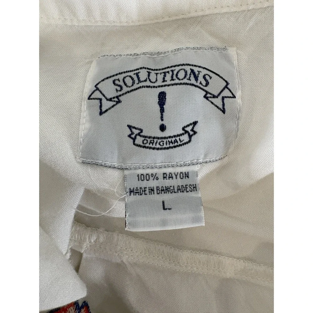 Vintage Embroidered Button Down Up L Women's White Shirt Solutions Original